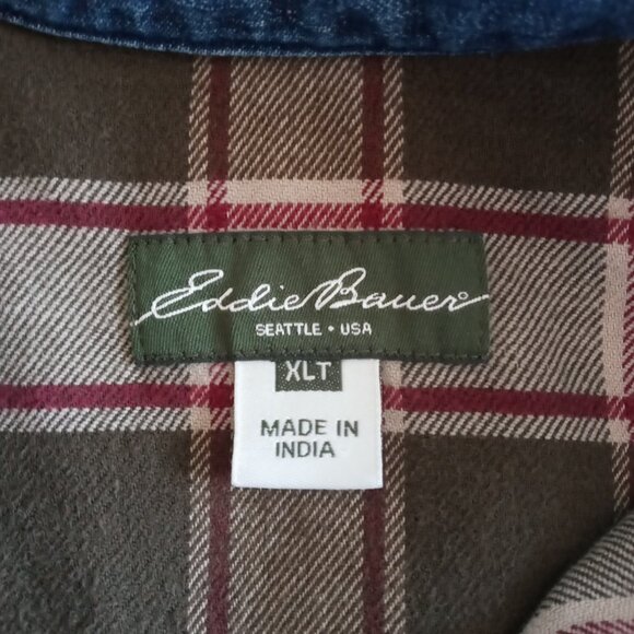 Vintage Eddie Bauer Denim plaid lined button up Shirt size XL Tall - Picture 6 of 9